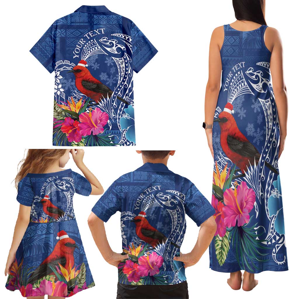 Personalized Samoa Christmas Family Matching Tank Maxi Dress and Hawaiian Shirt Cardinal Honeyeater Mix Siapo LT7 - Polynesian Pride