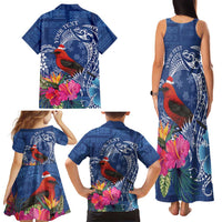Personalized Samoa Christmas Family Matching Tank Maxi Dress and Hawaiian Shirt Cardinal Honeyeater Mix Siapo LT7 - Polynesian Pride