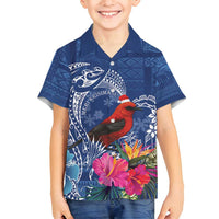 Personalized Samoa Christmas Family Matching Tank Maxi Dress and Hawaiian Shirt Cardinal Honeyeater Mix Siapo LT7 Son's Shirt Blue - Polynesian Pride