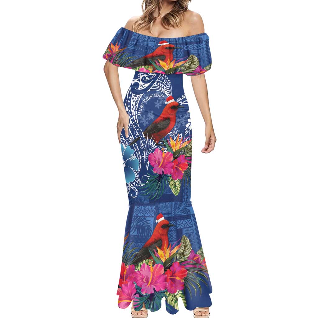 Personalized Samoa Christmas Mermaid Dress Cardinal Honeyeater Mix Siapo