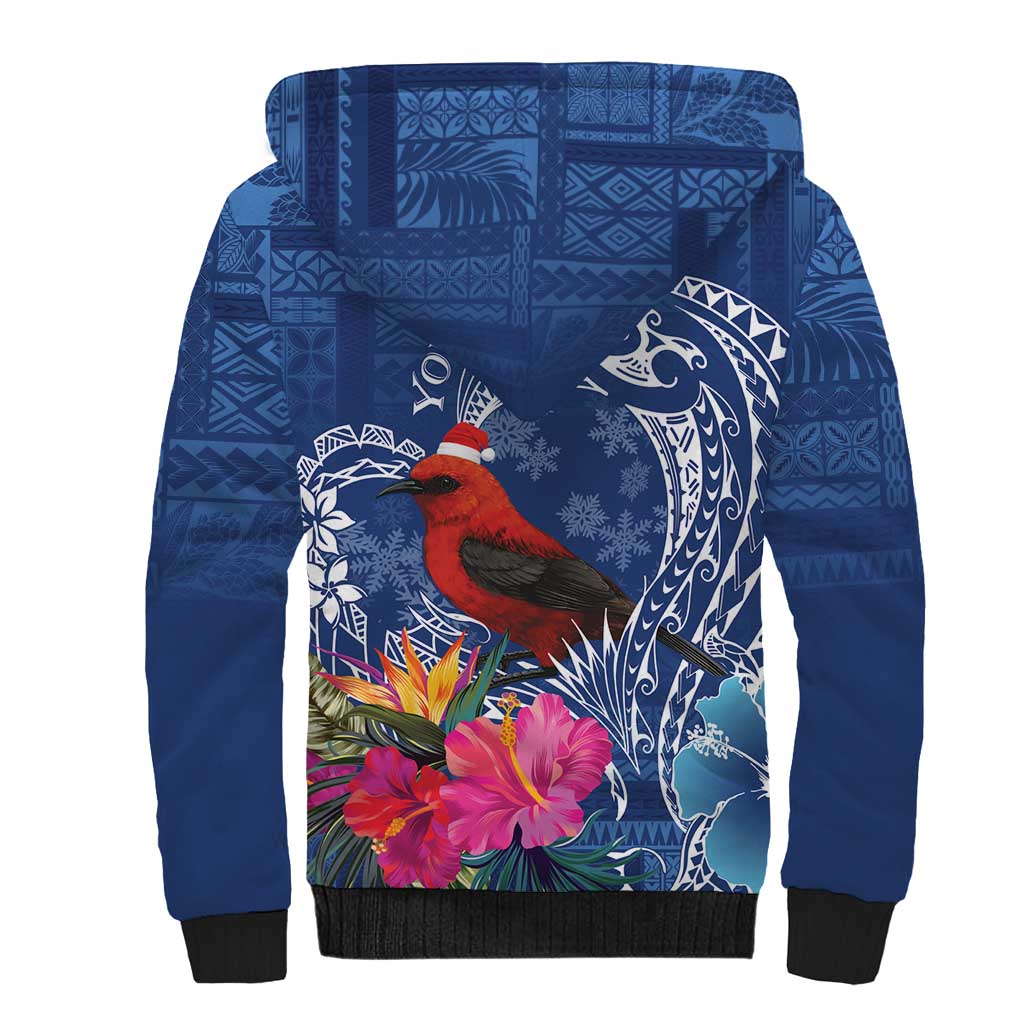 Personalized Samoa Christmas Sherpa Hoodie Cardinal Honeyeater Mix Siapo LT7 - Polynesian Pride