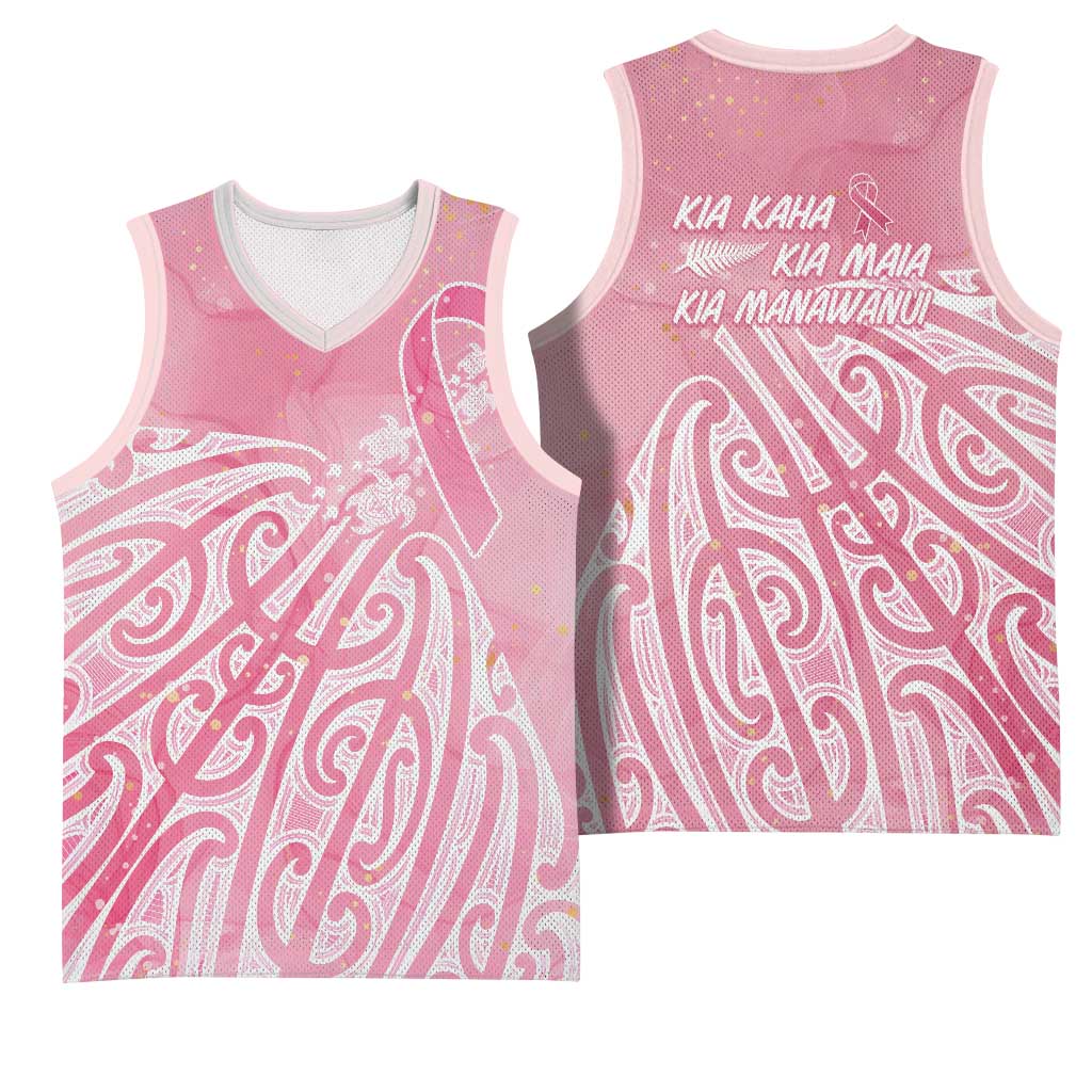 Breast Cancer Awareness Maori Basketball Jersey Kia Kaha Kia Maia Kia Manawanui LT7 - Polynesian Pride