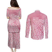 Breast Cancer Awareness Maori Couples Matching Puletasi and Long Sleeve Button Shirt Kia Kaha Kia Maia Kia Manawanui LT7 - Polynesian Pride