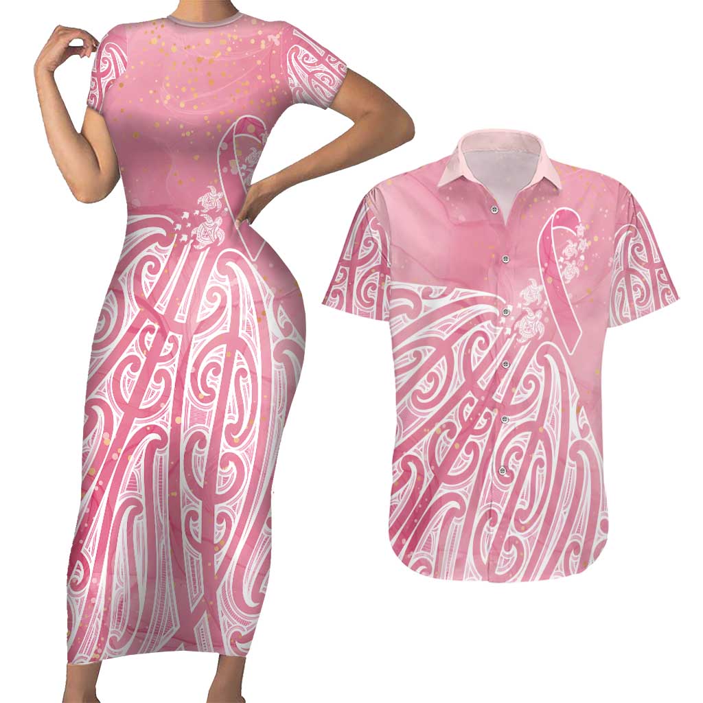 Breast Cancer Awareness Maori Couples Matching Short Sleeve Bodycon Dress and Hawaiian Shirt Kia Kaha Kia Maia Kia Manawanui LT7 Pink - Polynesian Pride