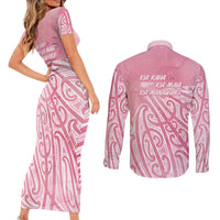 Breast Cancer Awareness Maori Couples Matching Short Sleeve Bodycon Dress and Long Sleeve Button Shirt Kia Kaha Kia Maia Kia Manawanui LT7 - Polynesian Pride