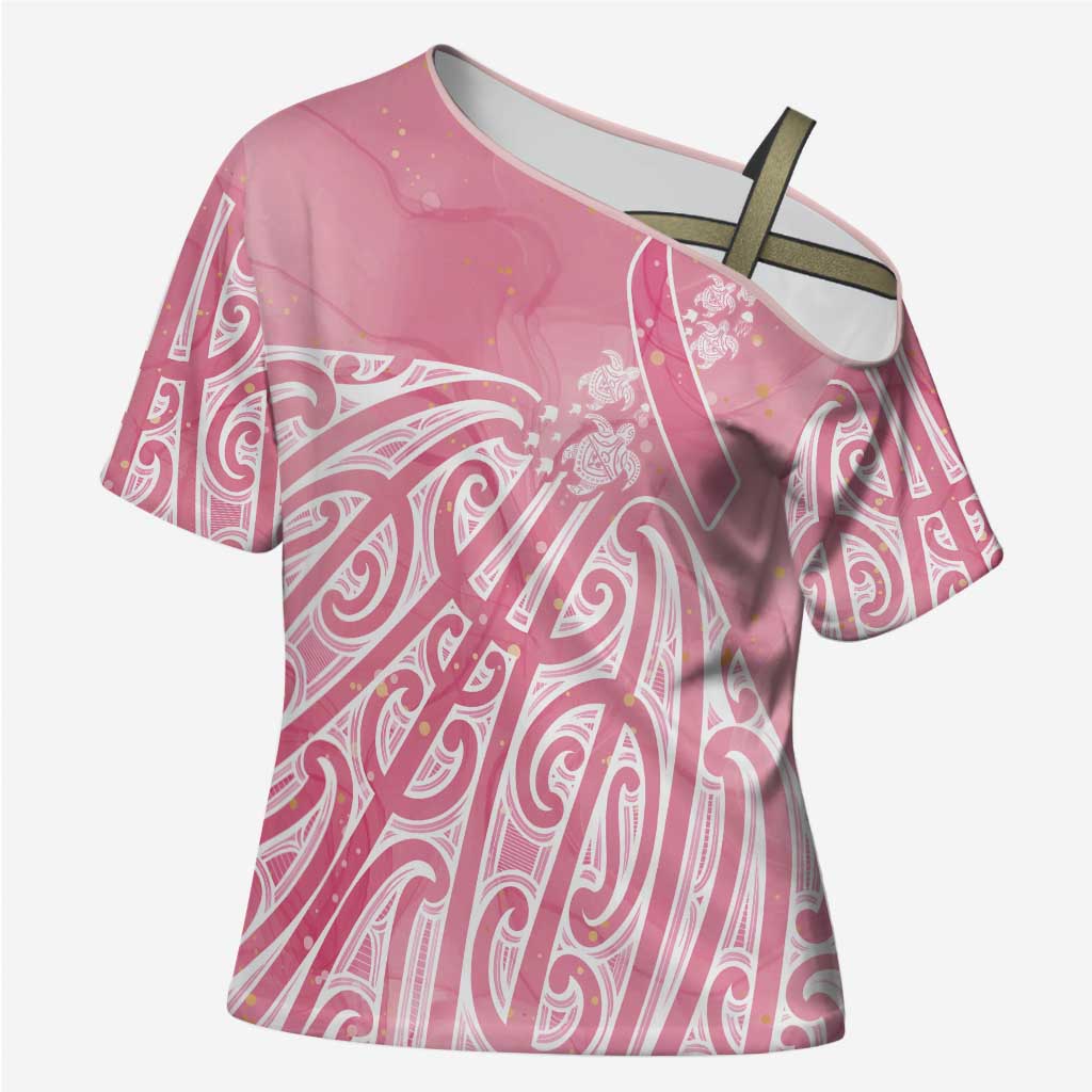 Breast Cancer Awareness Maori Cross Shoulder Shirt Kia Kaha Kia Maia Kia Manawanui LT7 Female Pink - Polynesian Pride