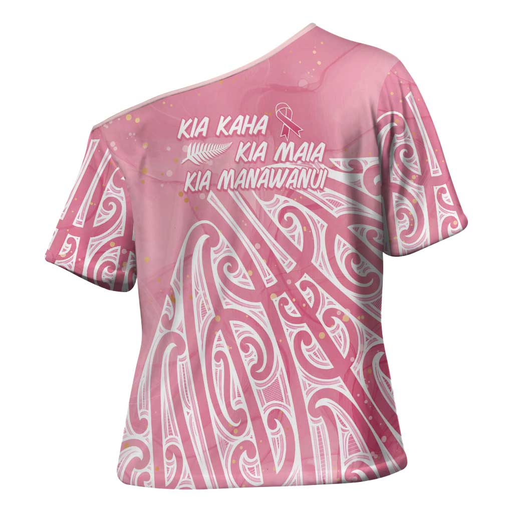 Breast Cancer Awareness Maori Cross Shoulder Shirt Kia Kaha Kia Maia Kia Manawanui LT7 - Polynesian Pride