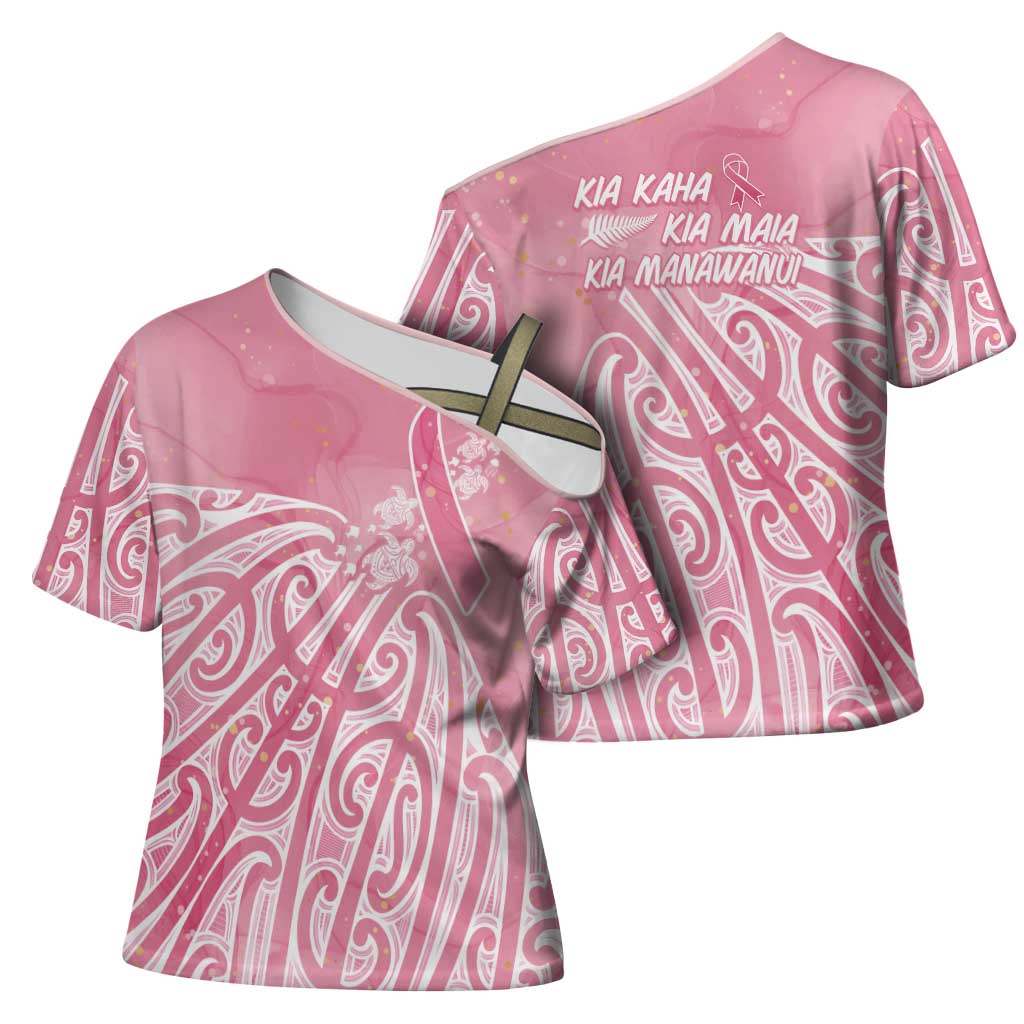 Breast Cancer Awareness Maori Cross Shoulder Shirt Kia Kaha Kia Maia Kia Manawanui LT7 - Polynesian Pride