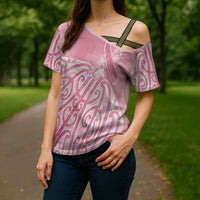 Breast Cancer Awareness Maori Cross Shoulder Shirt Kia Kaha Kia Maia Kia Manawanui LT7 - Polynesian Pride