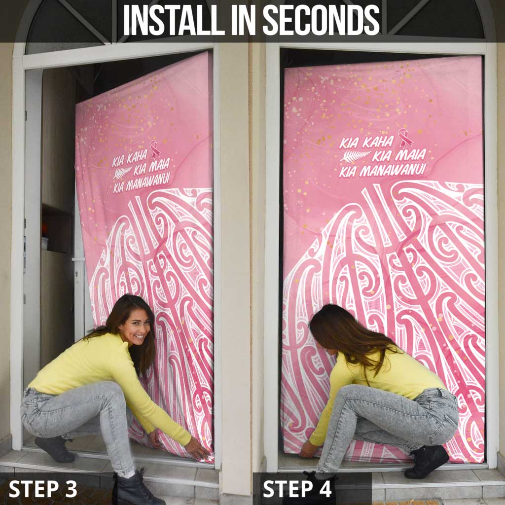 Breast Cancer Awareness Maori Door Cover Kia Kaha Kia Maia Kia Manawanui LT7 - Polynesian Pride