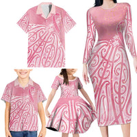 Breast Cancer Awareness Maori Family Matching Long Sleeve Bodycon Dress and Hawaiian Shirt Kia Kaha Kia Maia Kia Manawanui LT7 - Polynesian Pride