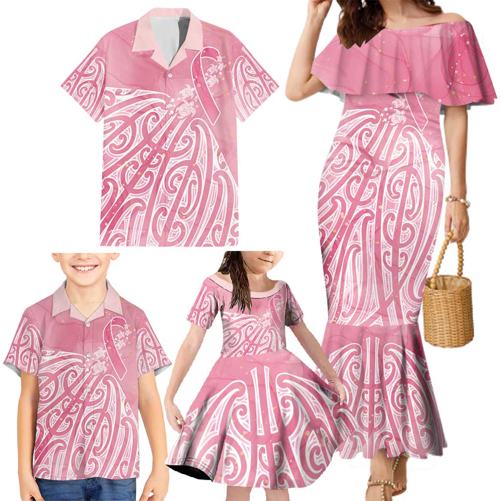 Breast Cancer Awareness Maori Family Matching Mermaid Dress and Hawaiian Shirt Kia Kaha Kia Maia Kia Manawanui LT7 - Polynesian Pride
