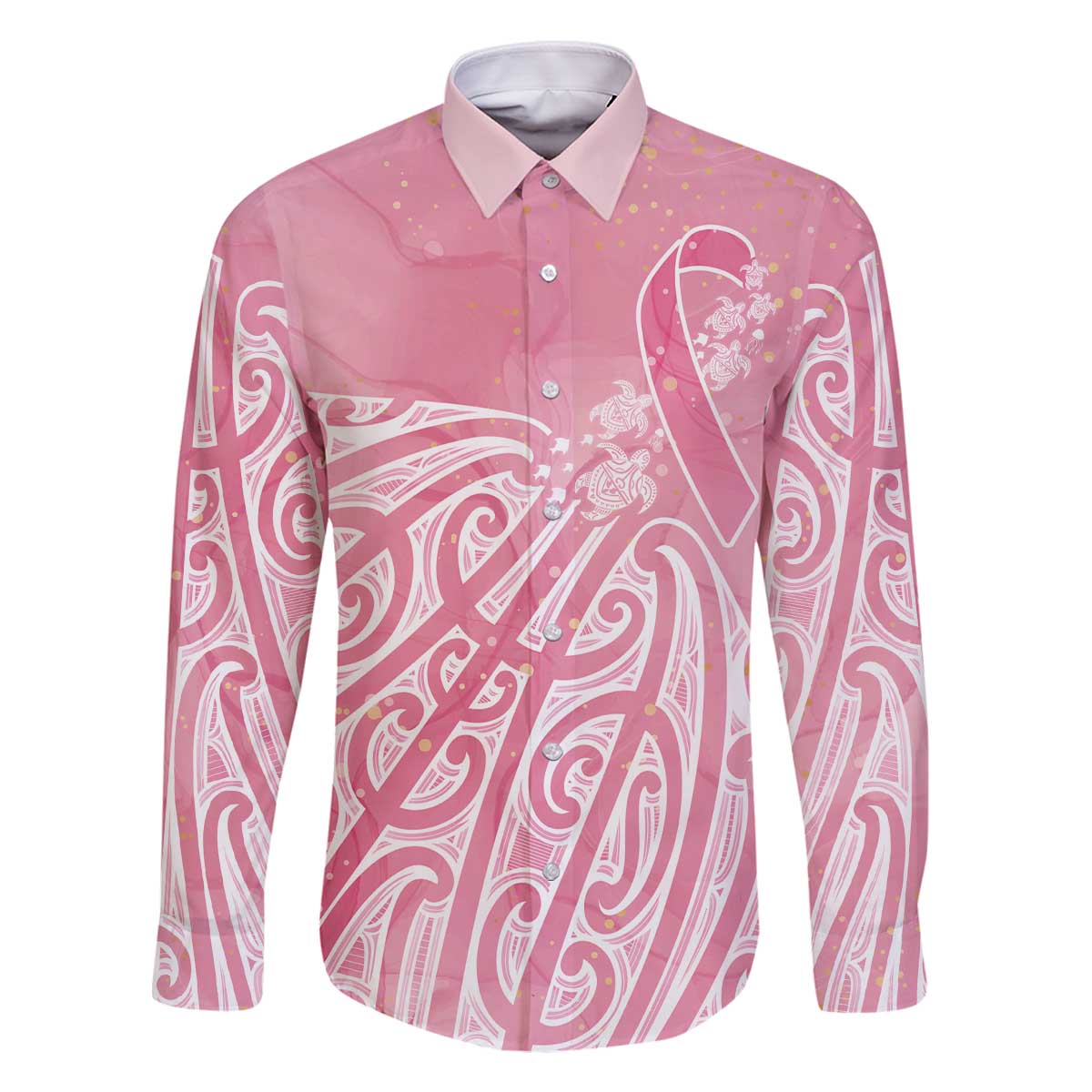 Breast Cancer Awareness Maori Family Matching Off The Shoulder Long Sleeve Dress and Hawaiian Shirt Kia Kaha Kia Maia Kia Manawanui LT7 Dad's Shirt - Long Sleeve Pink - Polynesian Pride