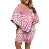 Breast Cancer Awareness Maori Family Matching Off Shoulder Short Dress and Hawaiian Shirt Kia Kaha Kia Maia Kia Manawanui LT7 Mom's Dress Pink - Polynesian Pride