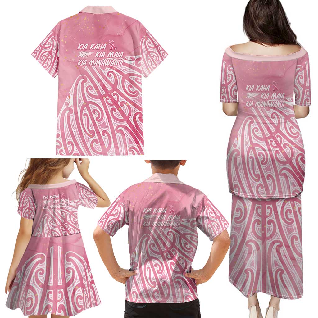 Breast Cancer Awareness Maori Family Matching Puletasi and Hawaiian Shirt Kia Kaha Kia Maia Kia Manawanui LT7 - Polynesian Pride