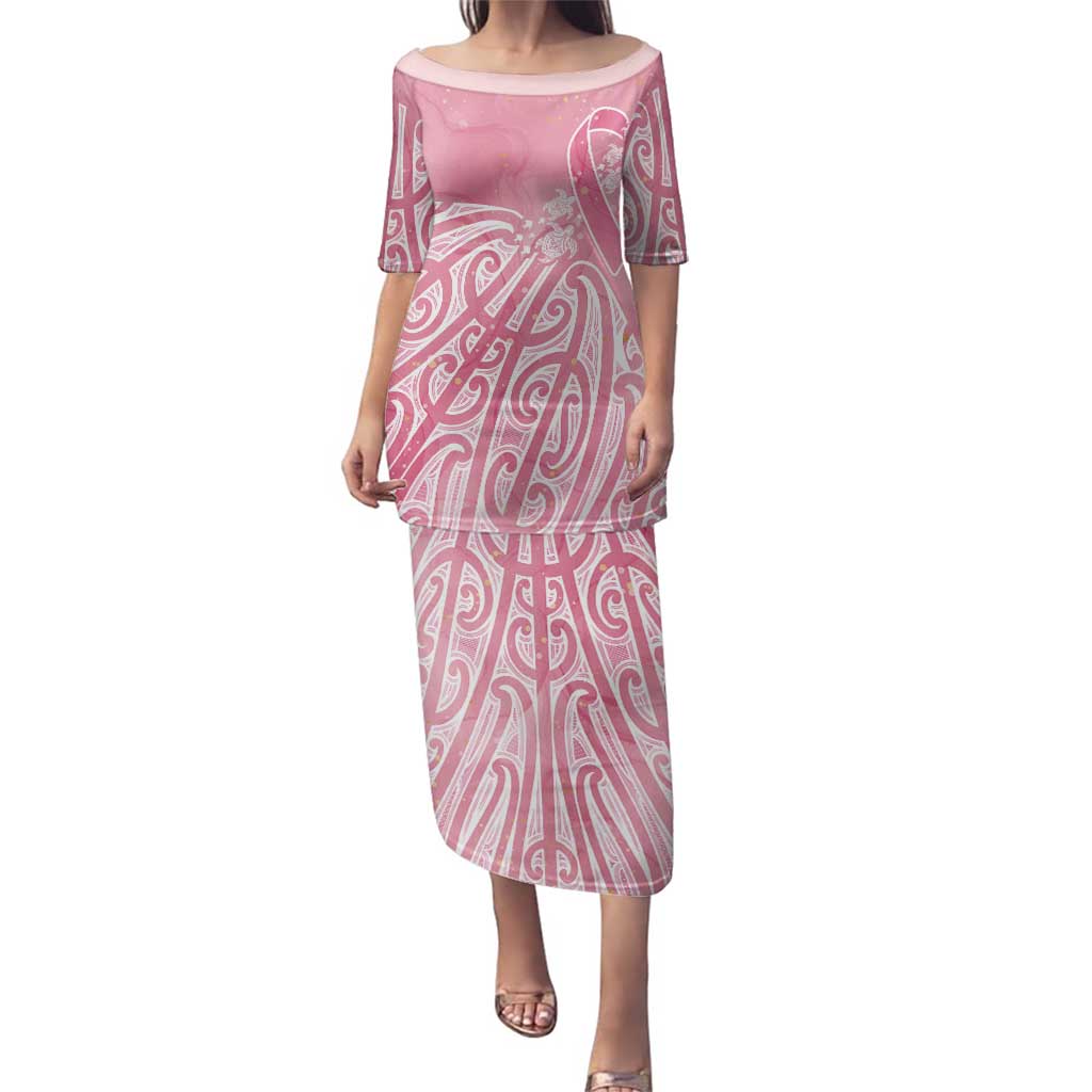 Breast Cancer Awareness Maori Family Matching Puletasi and Hawaiian Shirt Kia Kaha Kia Maia Kia Manawanui LT7 Mom's Dress Pink - Polynesian Pride