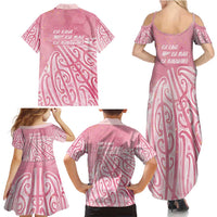Breast Cancer Awareness Maori Family Matching Summer Maxi Dress and Hawaiian Shirt Kia Kaha Kia Maia Kia Manawanui LT7 - Polynesian Pride