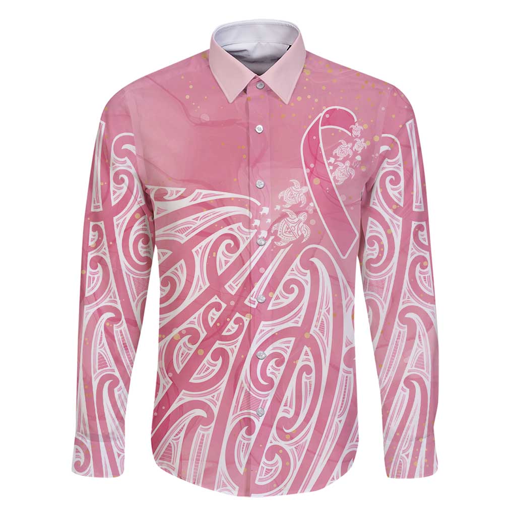 Breast Cancer Awareness Maori Family Matching Summer Maxi Dress and Hawaiian Shirt Kia Kaha Kia Maia Kia Manawanui LT7 Dad's Shirt - Long Sleeve Pink - Polynesian Pride