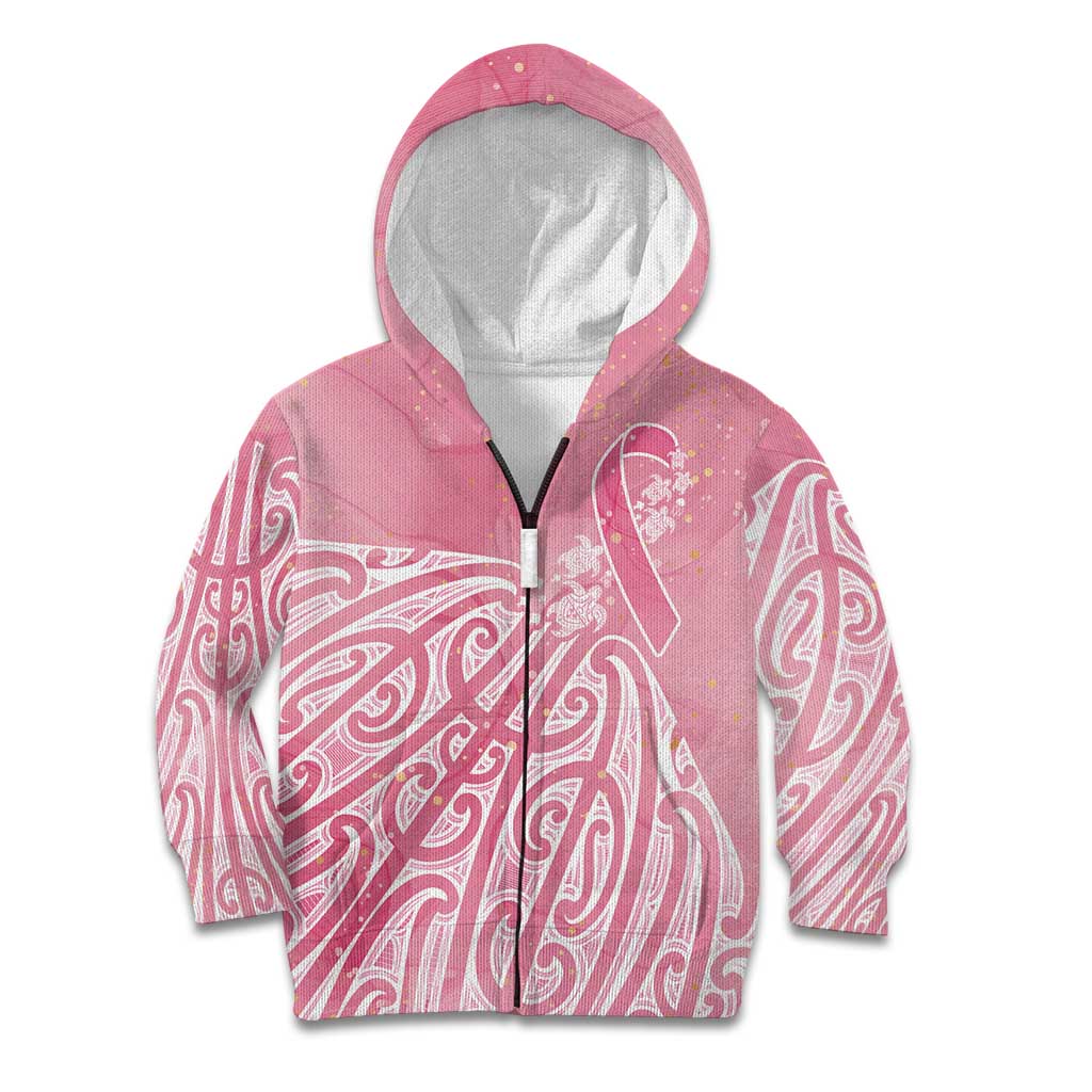 Breast Cancer Awareness Maori Kid Hoodie Kia Kaha Kia Maia Kia Manawanui - Polynesian Pride