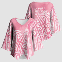 Breast Cancer Awareness Maori Kimono Sleeve Blouse Kia Kaha Kia Maia Kia Manawanui LT7 - Polynesian Pride