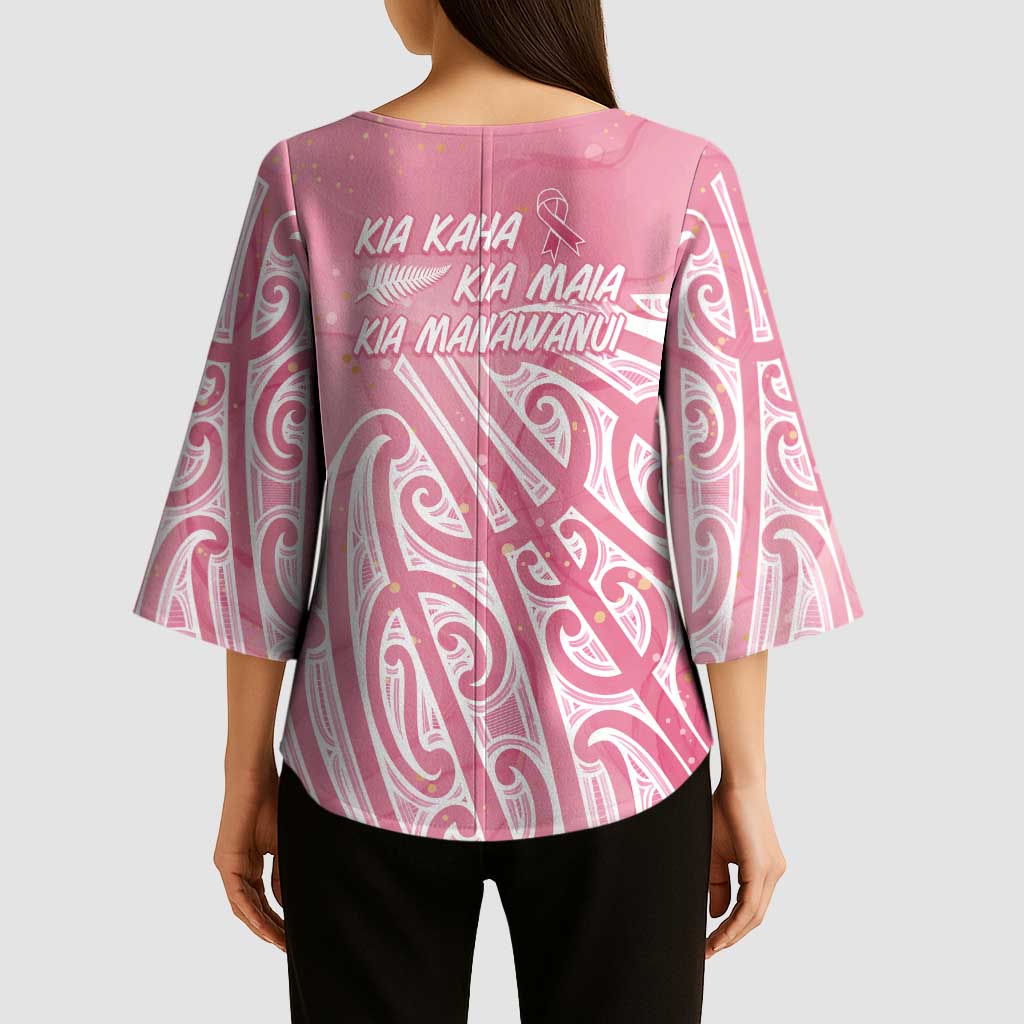 Breast Cancer Awareness Maori Kimono Sleeve Blouse Kia Kaha Kia Maia Kia Manawanui LT7 - Polynesian Pride