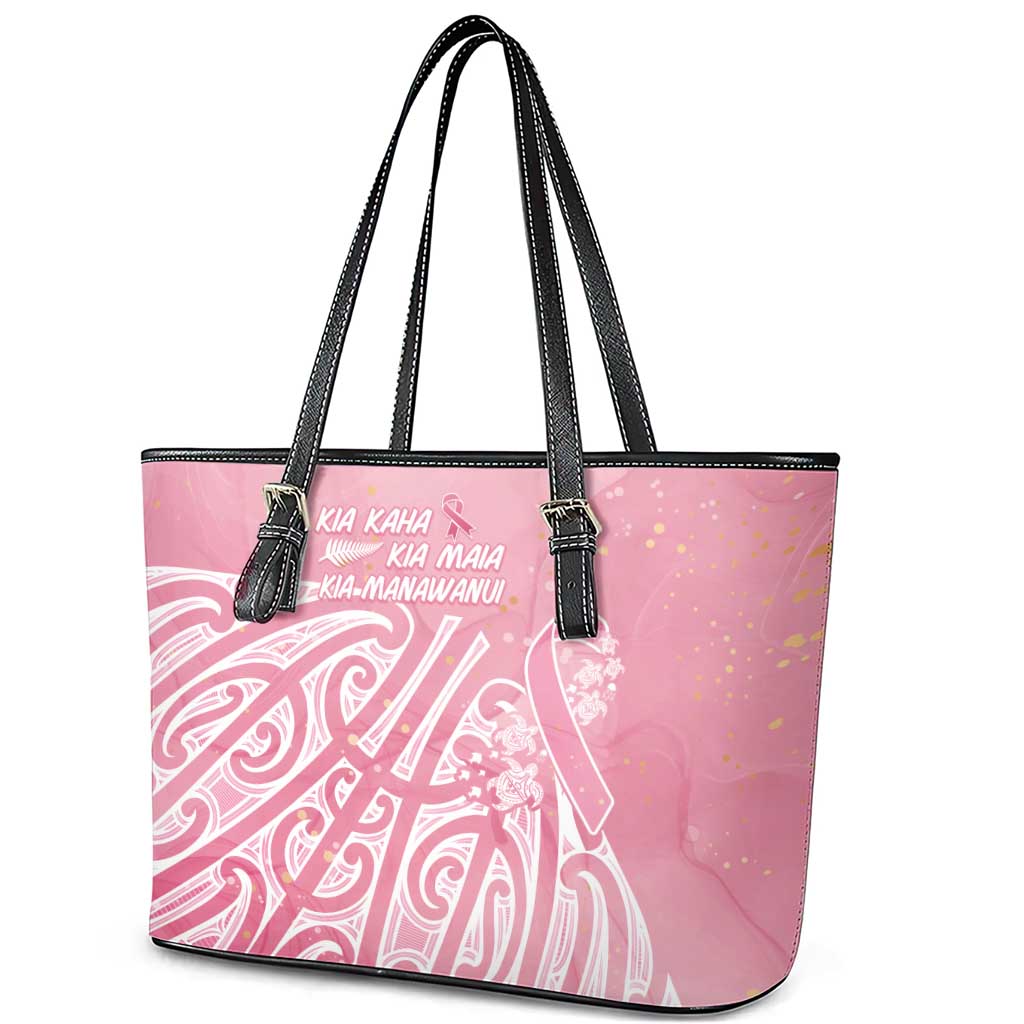 Breast Cancer Awareness Maori Leather Tote Bag Kia Kaha Kia Maia Kia Manawanui LT7 - Polynesian Pride