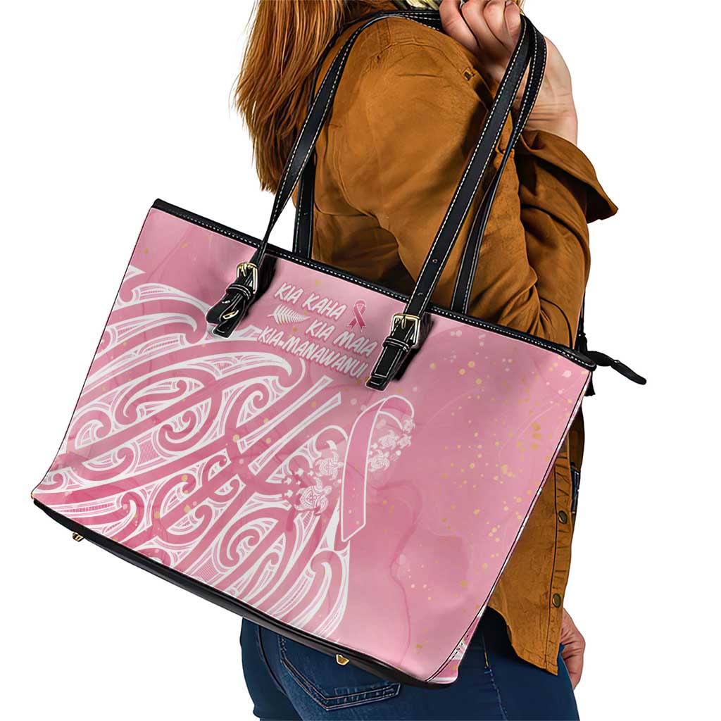 Breast Cancer Awareness Maori Leather Tote Bag Kia Kaha Kia Maia Kia Manawanui LT7 - Polynesian Pride
