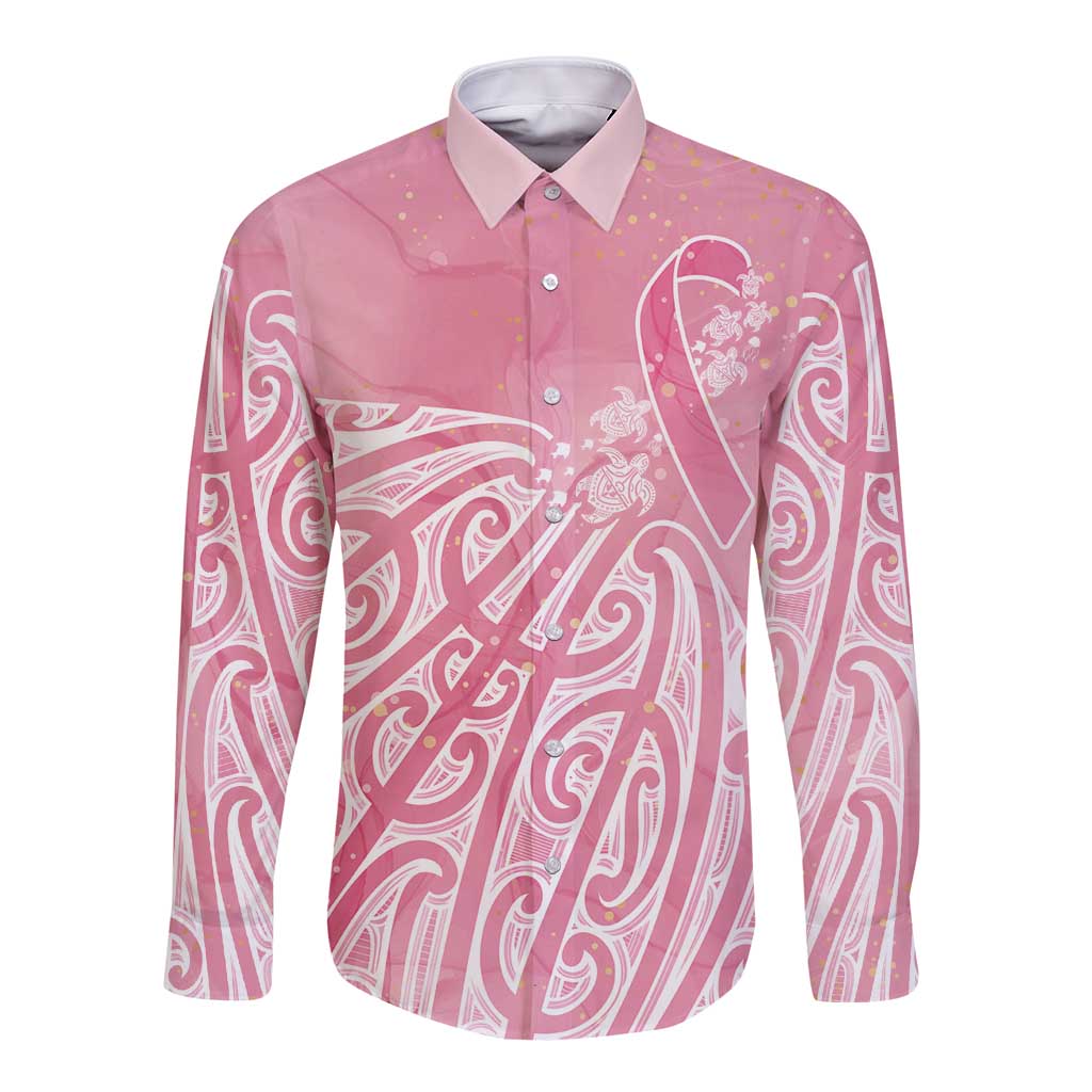 Breast Cancer Awareness Maori Long Sleeve Button Shirt Kia Kaha Kia Maia Kia Manawanui LT7 Unisex Pink - Polynesian Pride