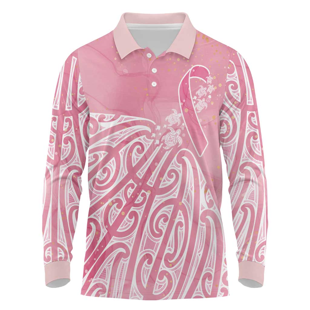 Breast Cancer Awareness Maori Long Sleeve Polo Shirt Kia Kaha Kia Maia Kia Manawanui LT7 Pink - Polynesian Pride