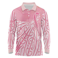 Breast Cancer Awareness Maori Long Sleeve Polo Shirt Kia Kaha Kia Maia Kia Manawanui LT7 Pink - Polynesian Pride
