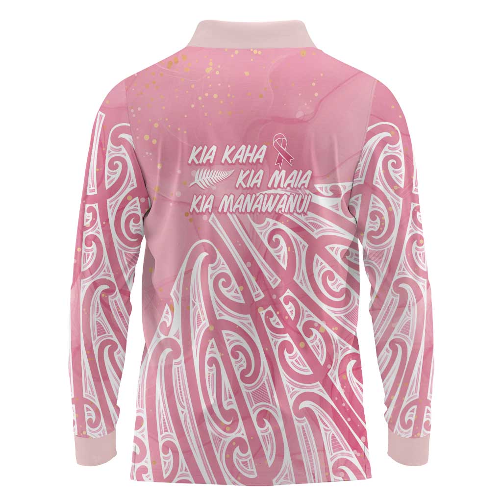 Breast Cancer Awareness Maori Long Sleeve Polo Shirt Kia Kaha Kia Maia Kia Manawanui LT7 - Polynesian Pride
