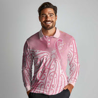 Breast Cancer Awareness Maori Long Sleeve Polo Shirt Kia Kaha Kia Maia Kia Manawanui LT7 - Polynesian Pride