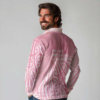 Breast Cancer Awareness Maori Long Sleeve Polo Shirt Kia Kaha Kia Maia Kia Manawanui LT7 - Polynesian Pride