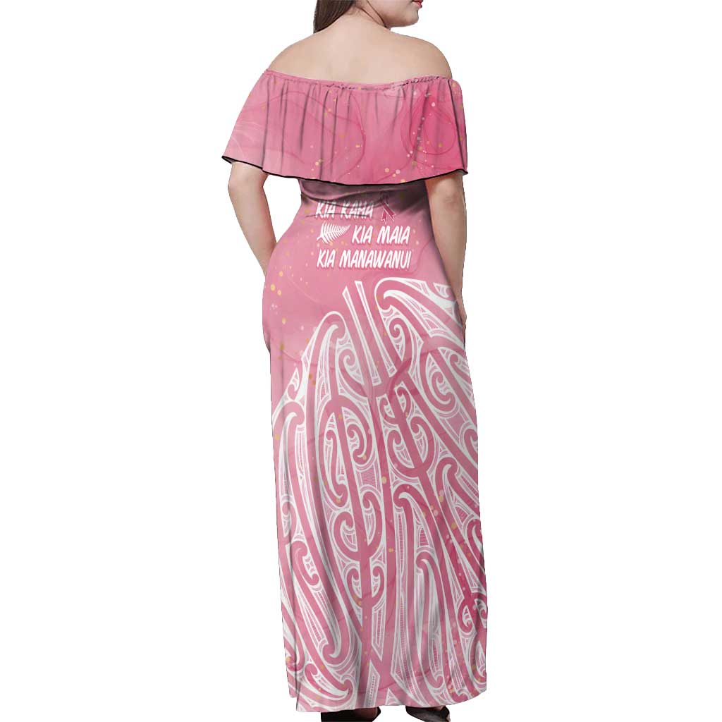 Breast Cancer Awareness Maori Off Shoulder Maxi Dress Kia Kaha Kia Maia Kia Manawanui LT7 - Polynesian Pride