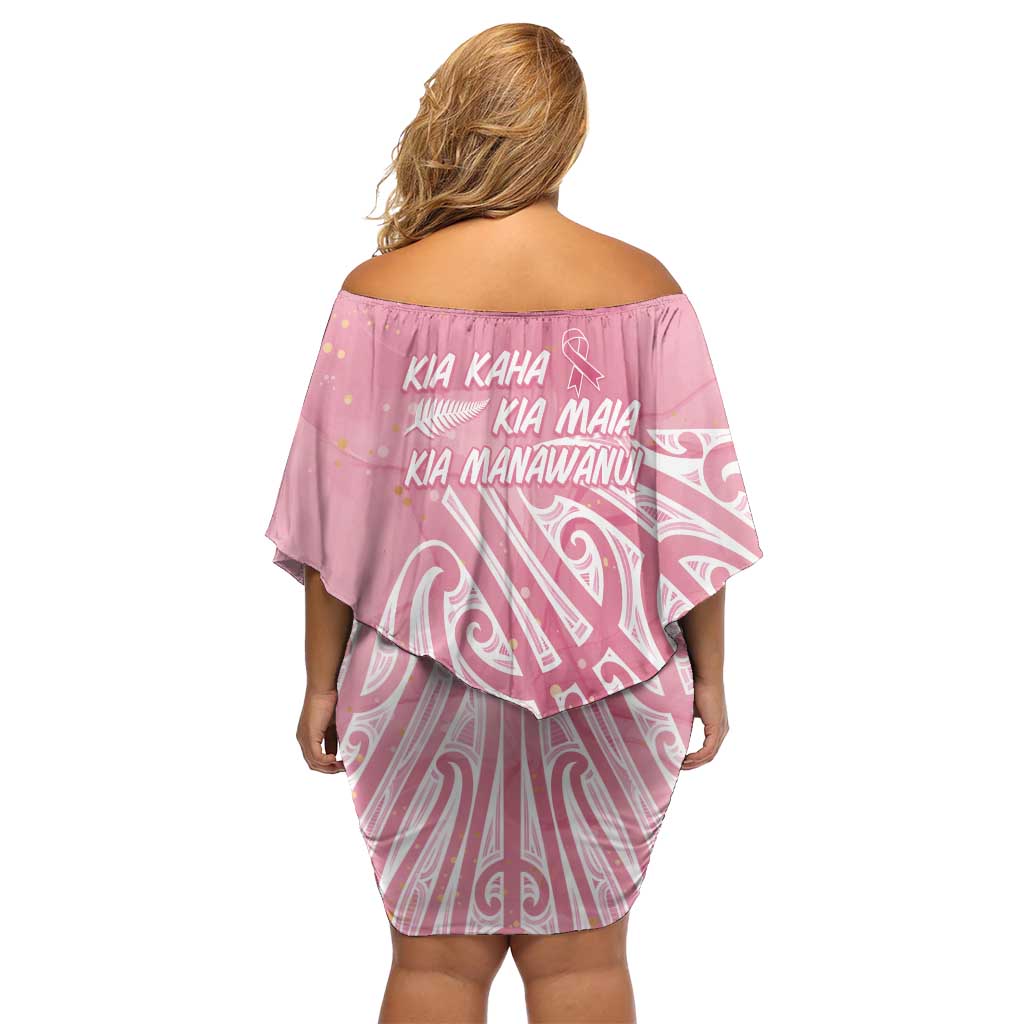 Breast Cancer Awareness Maori Off Shoulder Short Dress Kia Kaha Kia Maia Kia Manawanui LT7 - Polynesian Pride