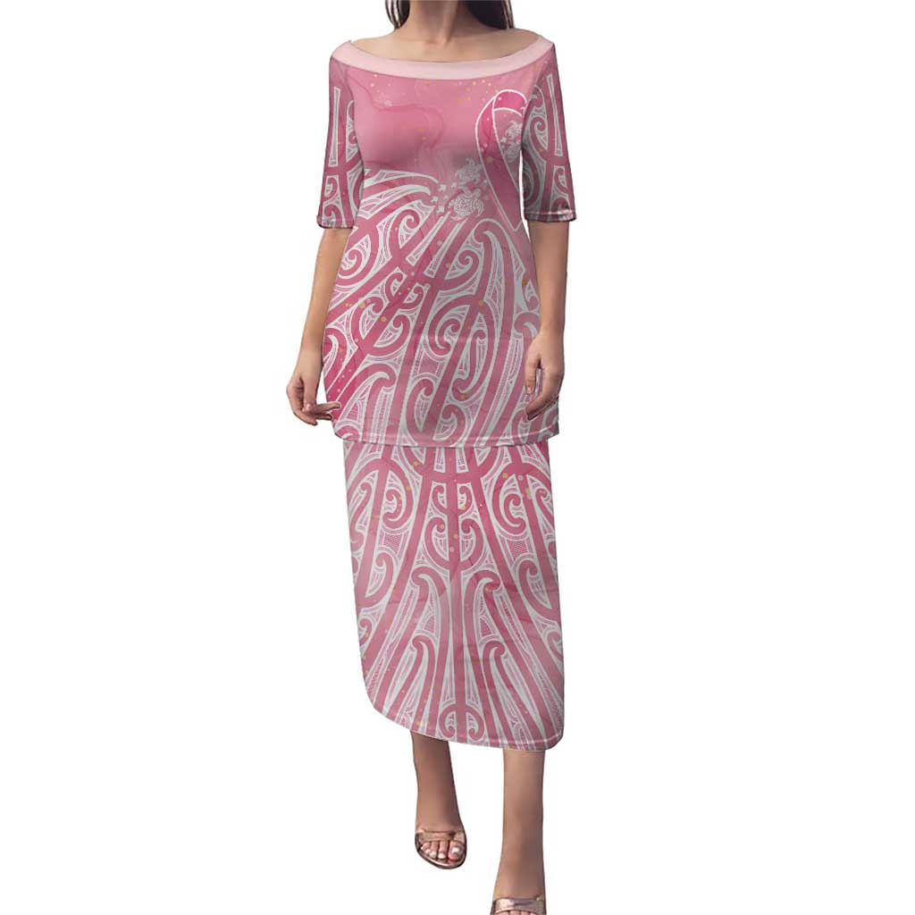 Breast Cancer Awareness Maori Puletasi Kia Kaha Kia Maia Kia Manawanui LT7 Long Dress Pink - Polynesian Pride