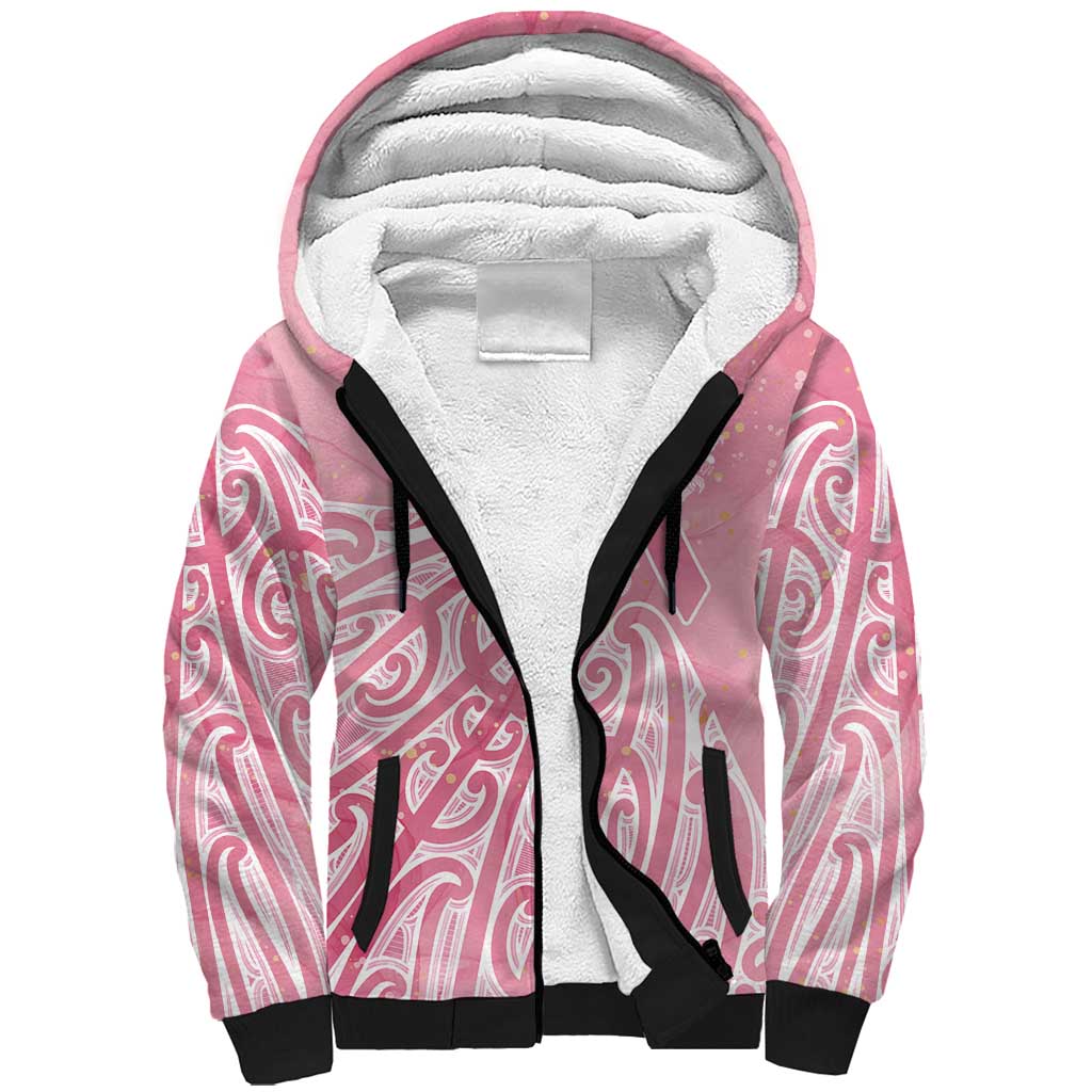 Breast Cancer Awareness Maori Sherpa Hoodie Kia Kaha Kia Maia Kia Manawanui LT7 Unisex Pink - Polynesian Pride