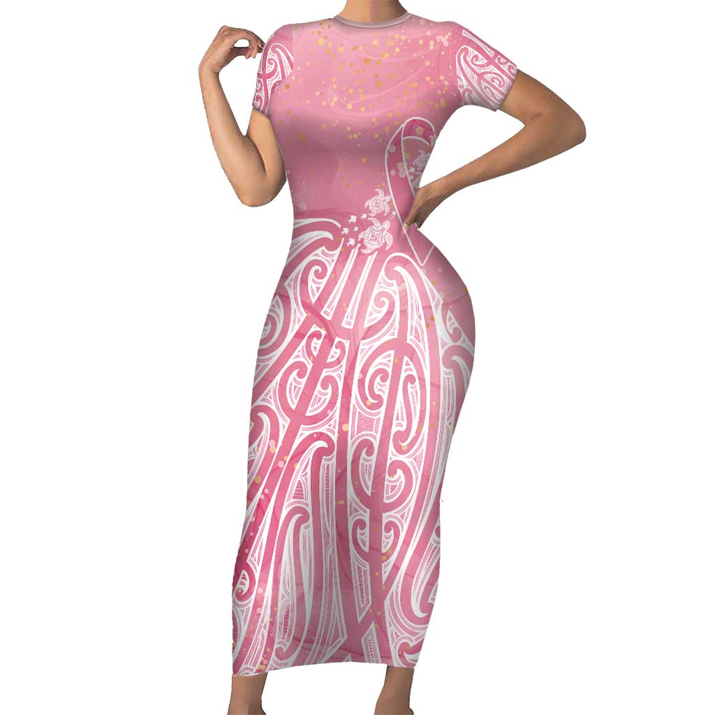 Breast Cancer Awareness Maori Short Sleeve Bodycon Dress Kia Kaha Kia Maia Kia Manawanui LT7 Long Dress Pink - Polynesian Pride