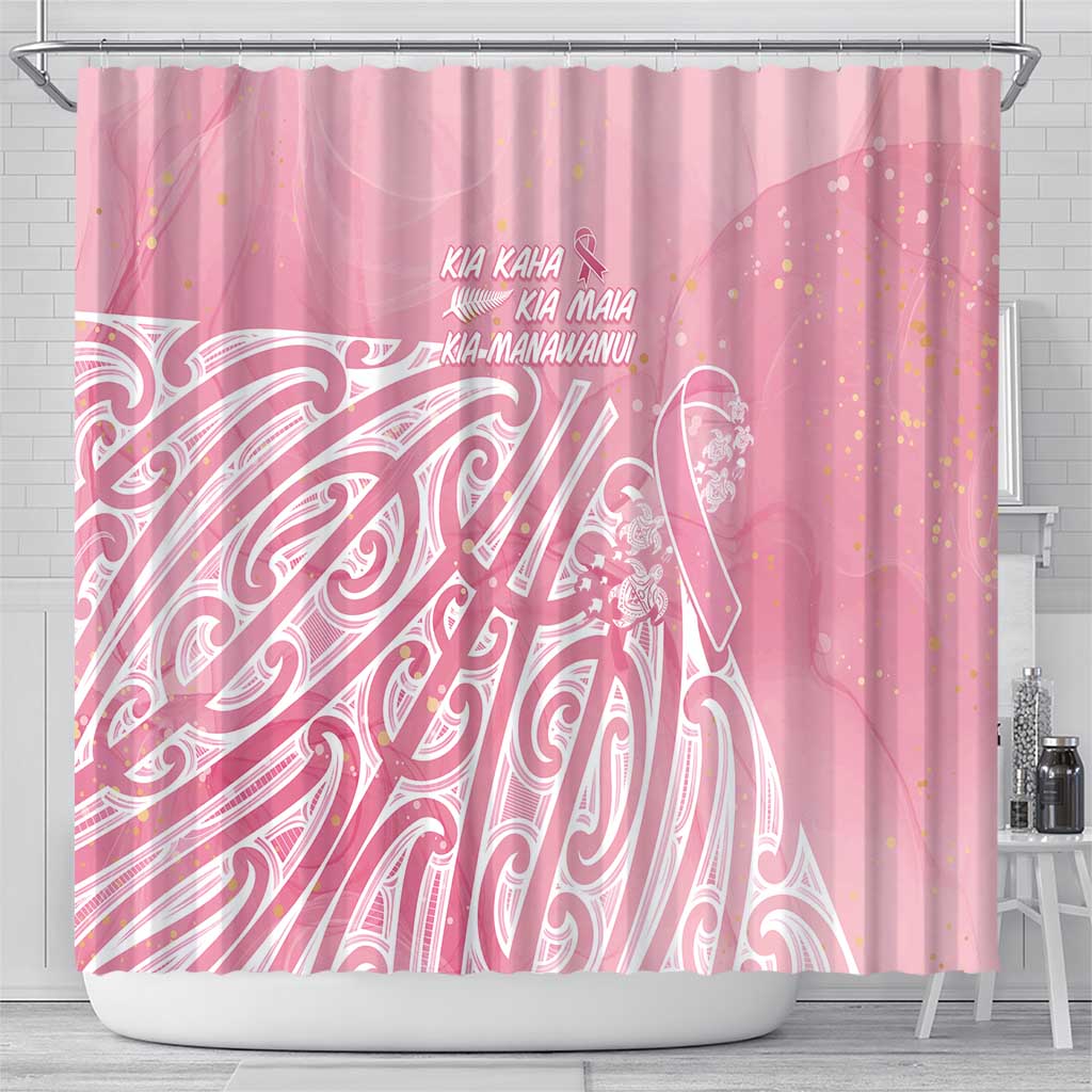 Breast Cancer Awareness Maori Shower Curtain Kia Kaha Kia Maia Kia Manawanui LT7 - Polynesian Pride
