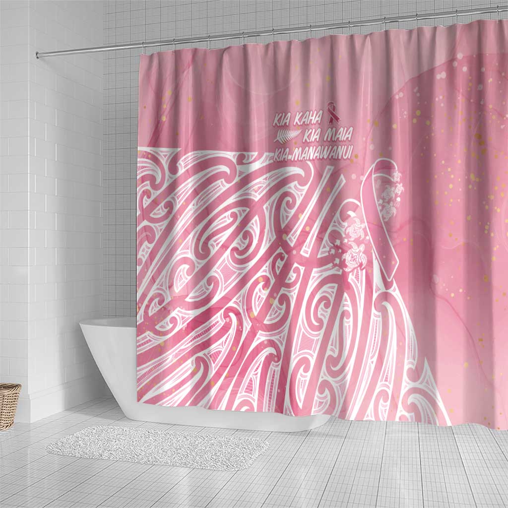 Breast Cancer Awareness Maori Shower Curtain Kia Kaha Kia Maia Kia Manawanui LT7 - Polynesian Pride