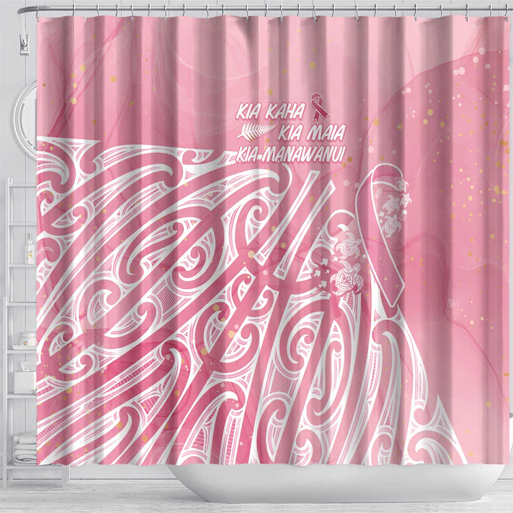 Breast Cancer Awareness Maori Shower Curtain Kia Kaha Kia Maia Kia Manawanui LT7 - Polynesian Pride
