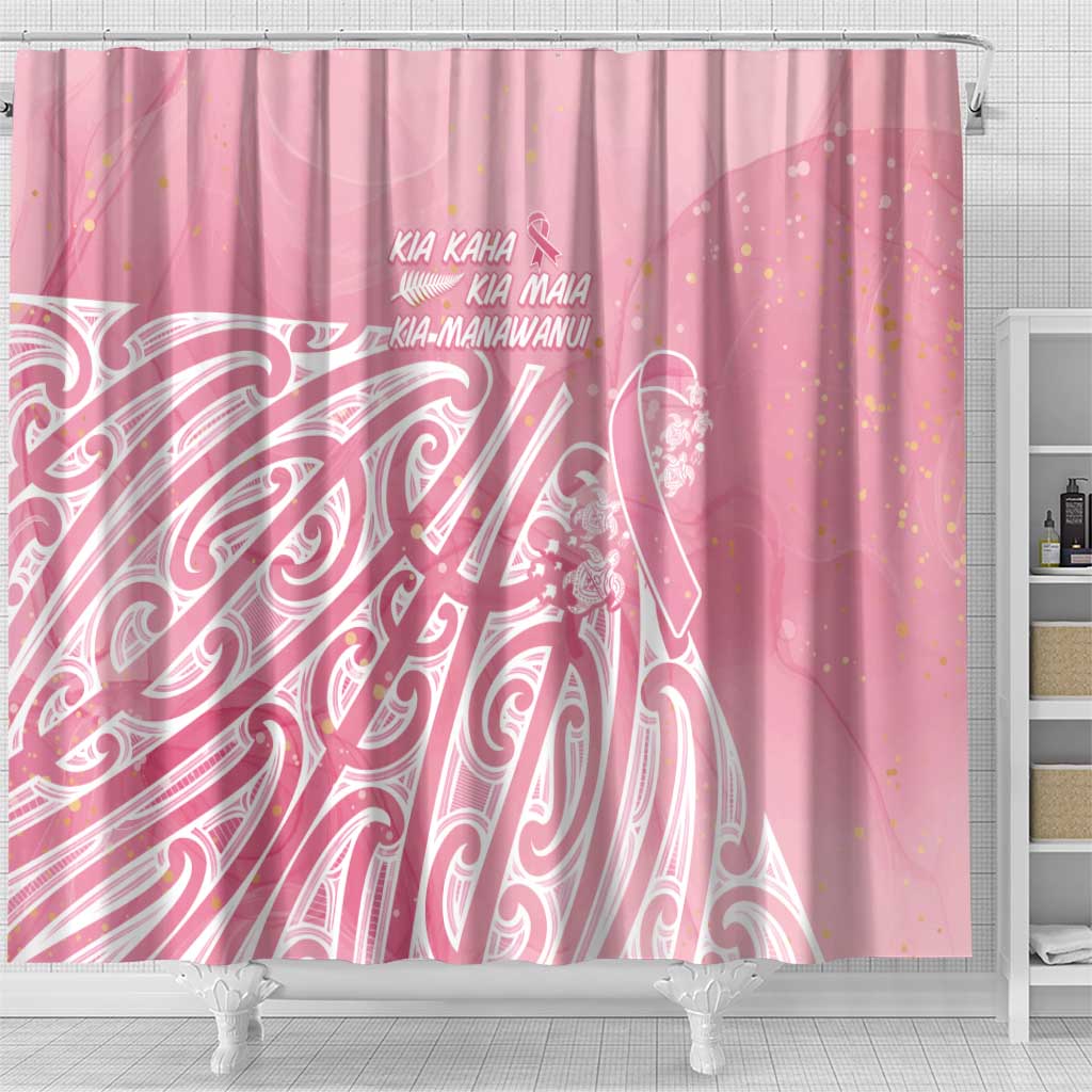 Breast Cancer Awareness Maori Shower Curtain Kia Kaha Kia Maia Kia Manawanui LT7 - Polynesian Pride