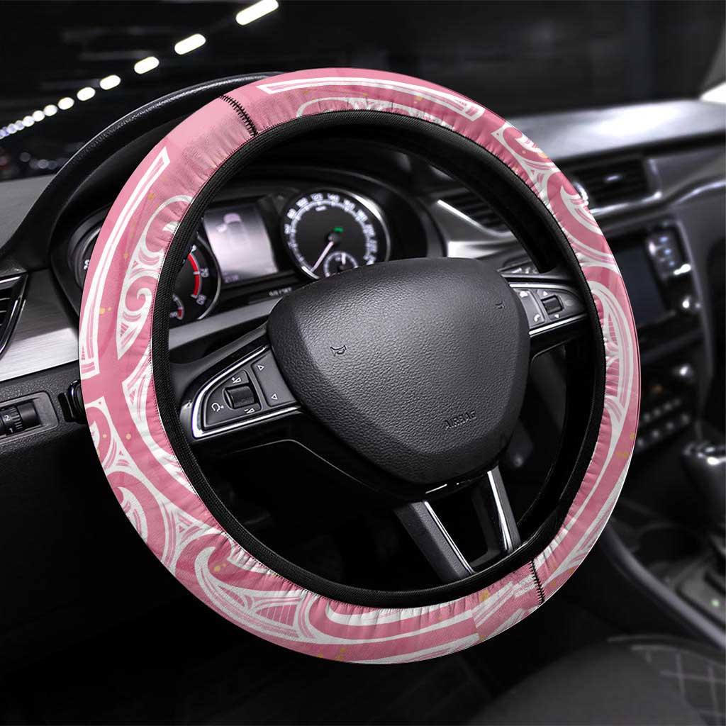 Breast Cancer Awareness Maori Steering Wheel Cover Kia Kaha Kia Maia Kia Manawanui LT7 Universal Fit Pink - Polynesian Pride