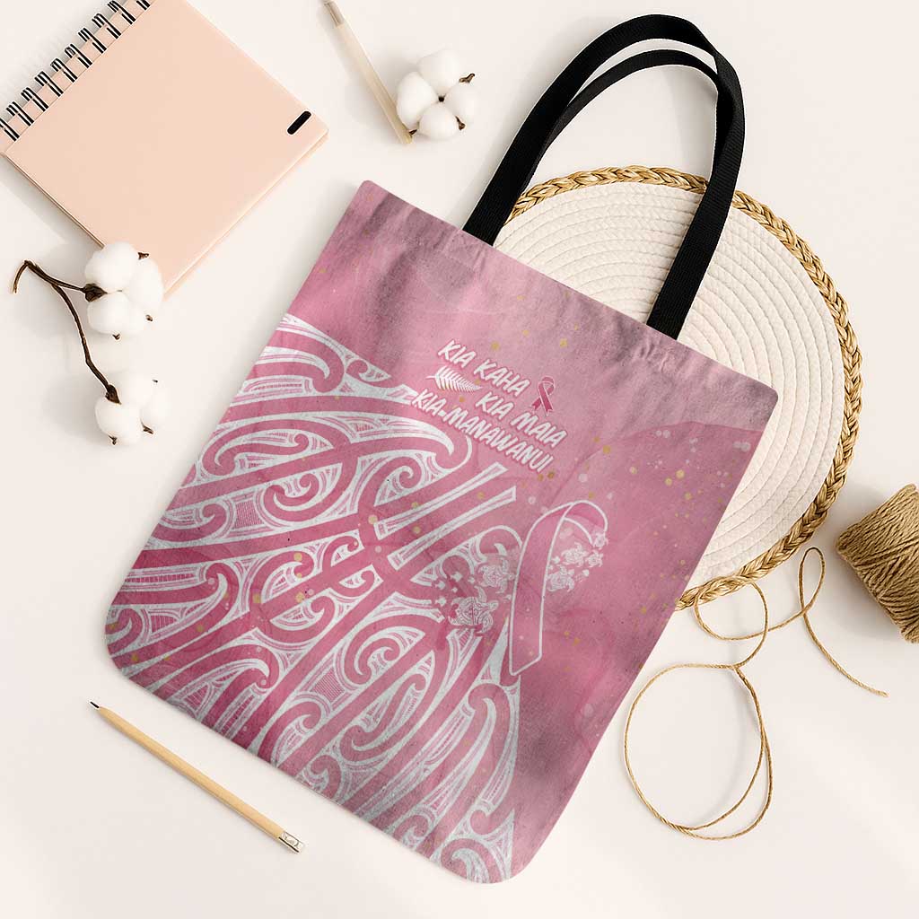 Breast Cancer Awareness Maori Tote Bag Kia Kaha Kia Maia Kia Manawanui LT7 Black Strap One Size Pink - Polynesian Pride