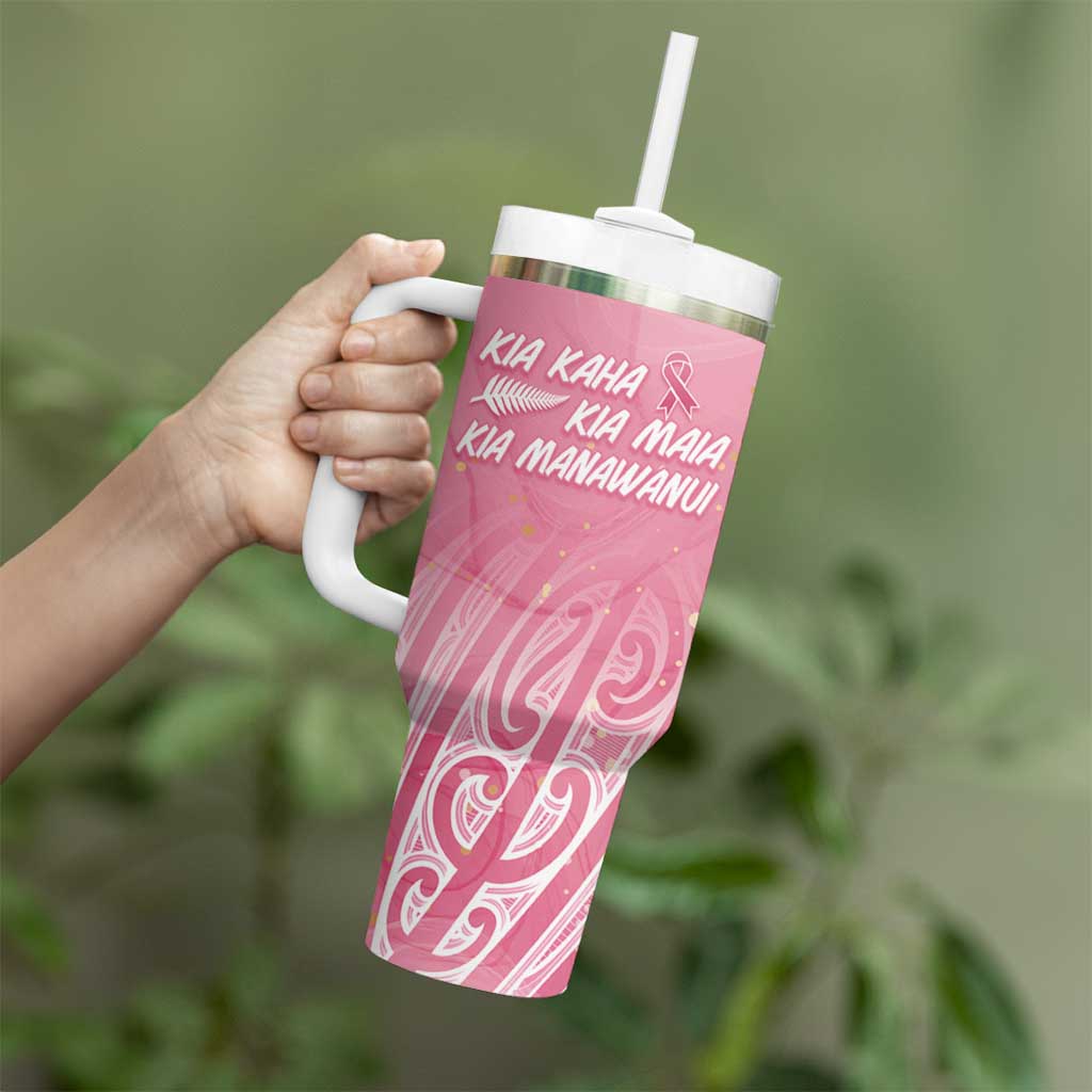Breast Cancer Awareness Maori Tumbler With Handle Kia Kaha Kia Maia Kia Manawanui LT7 - Polynesian Pride