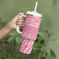Breast Cancer Awareness Maori Tumbler With Handle Kia Kaha Kia Maia Kia Manawanui LT7 - Polynesian Pride