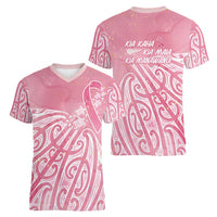 Breast Cancer Awareness Maori Women V-Neck T-Shirt Kia Kaha Kia Maia Kia Manawanui LT7 - Polynesian Pride
