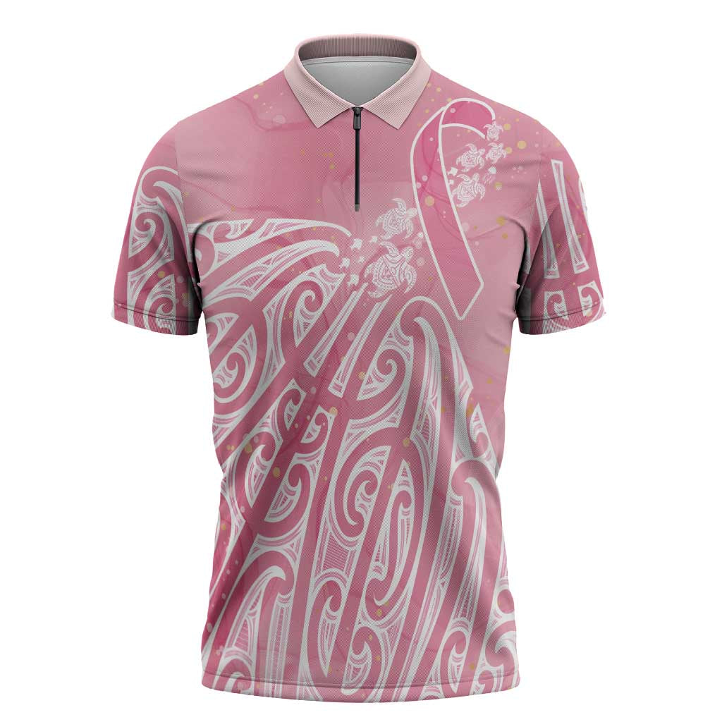Breast Cancer Awareness Maori Zipper Polo Shirt Kia Kaha Kia Maia Kia Manawanui LT7 Pink - Polynesian Pride