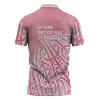 Breast Cancer Awareness Maori Zipper Polo Shirt Kia Kaha Kia Maia Kia Manawanui LT7 - Polynesian Pride