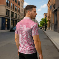 Breast Cancer Awareness Maori Zipper Polo Shirt Kia Kaha Kia Maia Kia Manawanui LT7 - Polynesian Pride